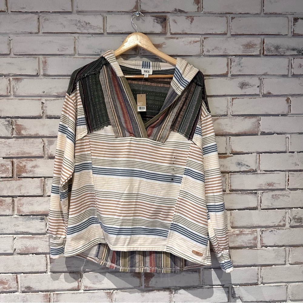 BKE Stripe Hooded Pullover patchwork NEW